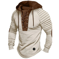 Men's Hooded Solid Color Lace-Up Shirt
