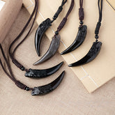 Obsidian Wolf Head Pendant Necklace