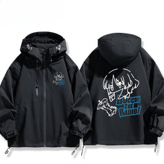 Unisex Anime Print Zipper Hooded Jacket