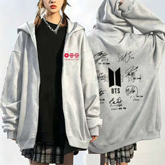 BANGTAN Signature Print Zip Up Hoodie
