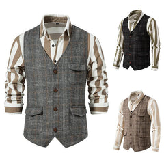 British Style Retro Men's Tweed Suit Vest