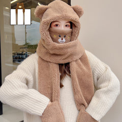 Thickened Warm Bear Scarf Hat and Gloves Set