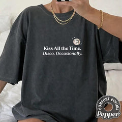 Kiss All The Time. Disco Occasionally. Letter T-Shirt