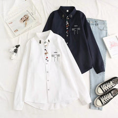 Artistic Cartoon House Decorative Button Lapel Long-sleeved Shirt