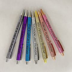 7pcs Funny Pens Set Gold Powder Ballpoint Press Pens