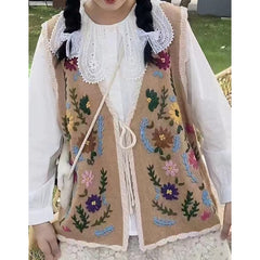 Japanese Mori Colorful Flower Embroidery Knitted Vest