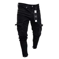 Stretch Men's Ripped Pants Zipper Slim Jeans