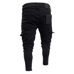 Stretch Men's Ripped Pants Zipper Slim Jeans