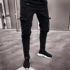 Stretch Men's Ripped Pants Zipper Slim Jeans