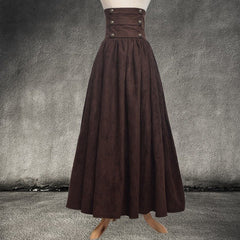 Retro Renaissance Solid Color High-waisted Pleated Swing Skirt
