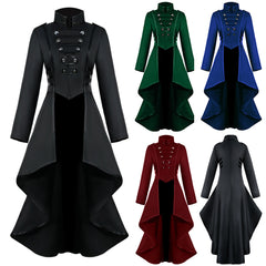 Women's Medieval Dress Flip Collar Irregular Long Jacket