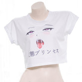 Japanese Style Anime Girl Printed Cropped Summer T-shirt