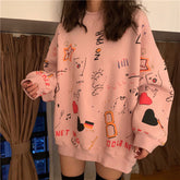 Versatile Women's Graffiti Round Neck Loose Pullover Sweatshirt