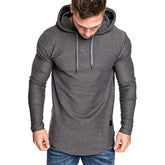 Men's Solid Color Long Sleeve Leisure Sports Hooded Shirt