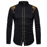 Retro Fashion Men's Floral Embroidery Long Sleeve Shirt