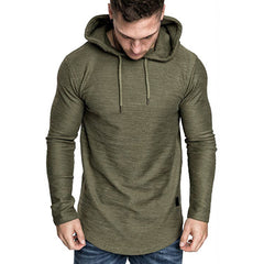 Men's Solid Color Long Sleeve Leisure Sports Hooded Shirt