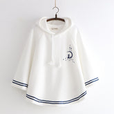 Cute Girls Moon Cat Embroidered Hooded Cloak