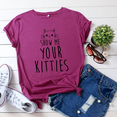 Kawaii Show Me Your Kitties Round Neck T-shirt