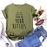 Kawaii Show Me Your Kitties Round Neck T-shirt