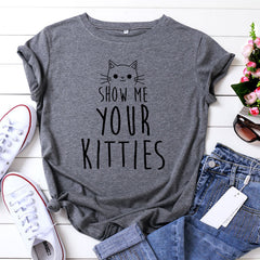 Kawaii Show Me Your Kitties Round Neck T-shirt