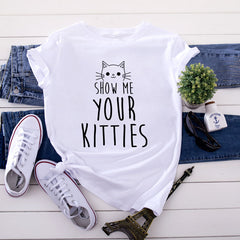 Kawaii Show Me Your Kitties Round Neck T-shirt