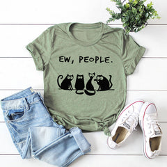 Women's Cat Ew People Loose Short Sleeved T-shirt