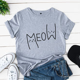 Kwaaii Women's Cat Meow Cotton Short Sleeved T-shirt