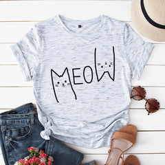 Kwaaii Women's Cat Meow Cotton Short Sleeved T-shirt