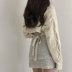 Women's V-neck Sexy Back Open Waist Knitted Straps Sweater