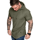 Men's Fitness Short Sleeve Hooded T-shirt