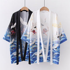 Women's Crane Print Cardigan Loose Kimono