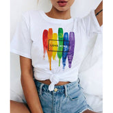 Stylish Women's Rainbow Printed White T-shirt