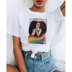 Stylish Women's Rainbow Printed White T-shirt
