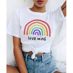 Stylish Women's Rainbow Printed White T-shirt
