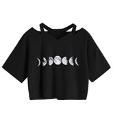 Women's Moon Planet Printed V-neck Short Sleeved T-shirt