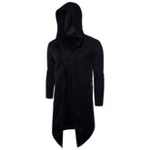 Men's Dark Mid Length Black Windbreaker Hooded Cloak