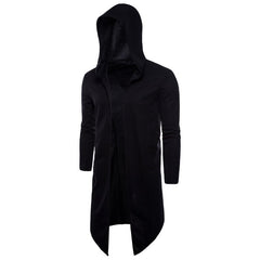 Men's Dark Mid Length Black Windbreaker Hooded Cloak