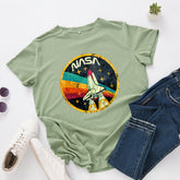 Women's NASA Print Loose Round Neck T-shirt