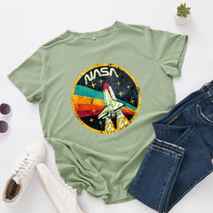 Women's NASA Print Loose Round Neck T-shirt