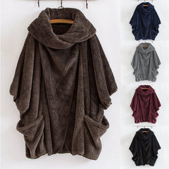Trendy Irregular Solid Color Plush Pockets Coat