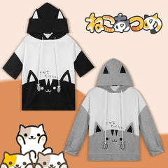 Unisex Japanese Style Cute Cat Hooded T-shirt