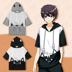 Unisex Japanese Style Cute Cat Hooded T-shirt