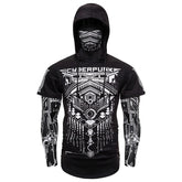 Men's Fitness Mask Fake Two-piece Graphic Stretch Hooded Long Sleeve Shirt