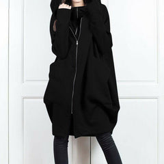 Women's Solid Color Hooded Pockets Mid Length Fake Two Piece Coat