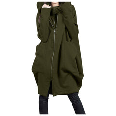 Women's Solid Color Hooded Pockets Mid Length Fake Two Piece Coat