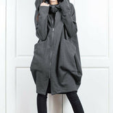 Women's Solid Color Hooded Pockets Mid Length Fake Two Piece Coat