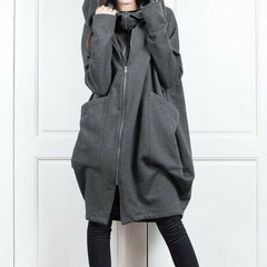 Women's Solid Color Hooded Pockets Mid Length Fake Two Piece Coat