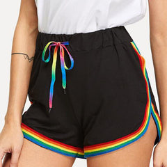 Women's Rainbow Stripe Stitched Casual Shorts