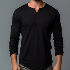 Stylish Men's Basic Five Buttons Henry Neck Long Sleeve T-shirt