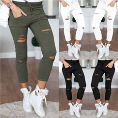 Women's Summer Ripped Slim Pencil Pants Leggings